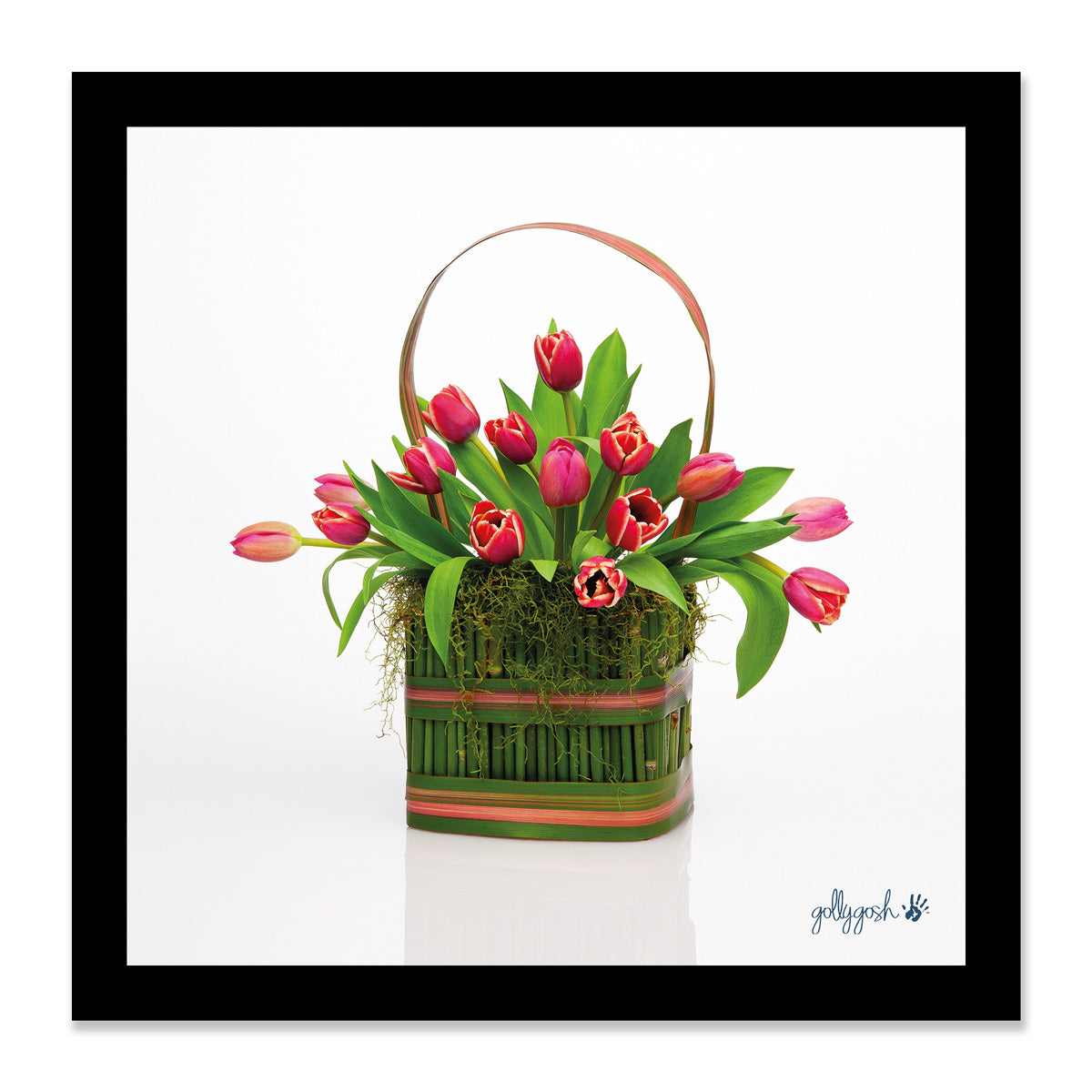 Mock up of a framed box of tulips fine art print from Golly Gosh Creations. Three sizes available ready for framing.