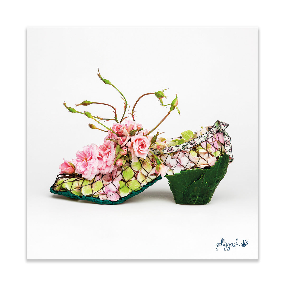 This cecile brunner mesh shoe is created from fresh flowers. Found at Golly Creations. Printed on quality white art paper. Three sizes available.