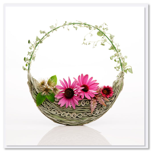 A sophisticated echinacea bag greeting card found at Golly Gosh Creations. This gorgeous square card is embellished with bold echinacea blooms.