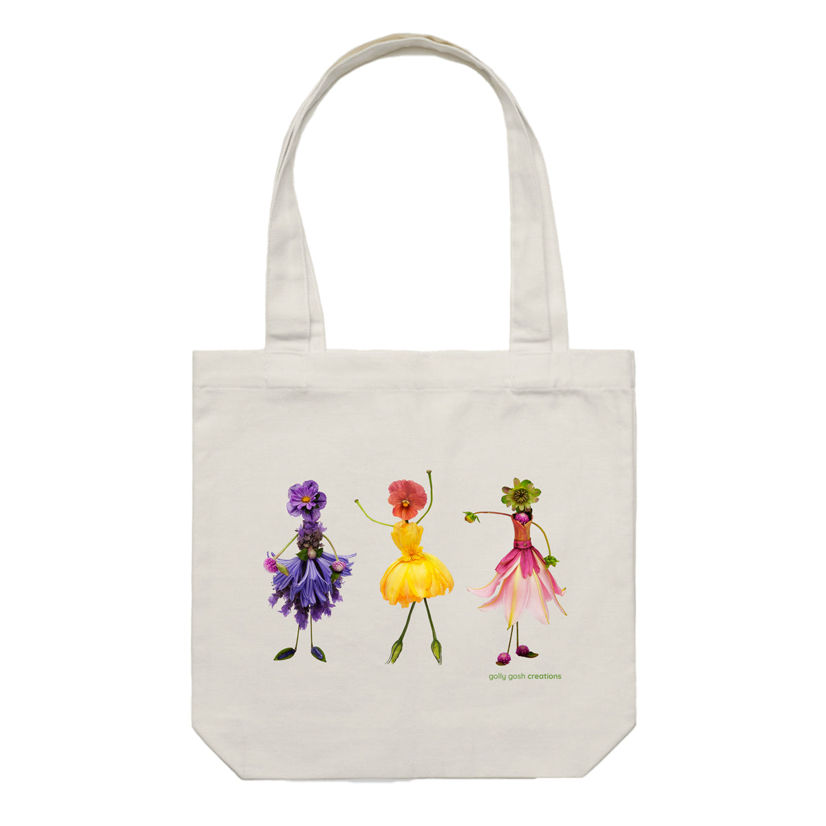 A flower girls cotton canvas tote bag from Golly Gosh Creations. Handcrafted from dainty fresh flowers. Colour cream.