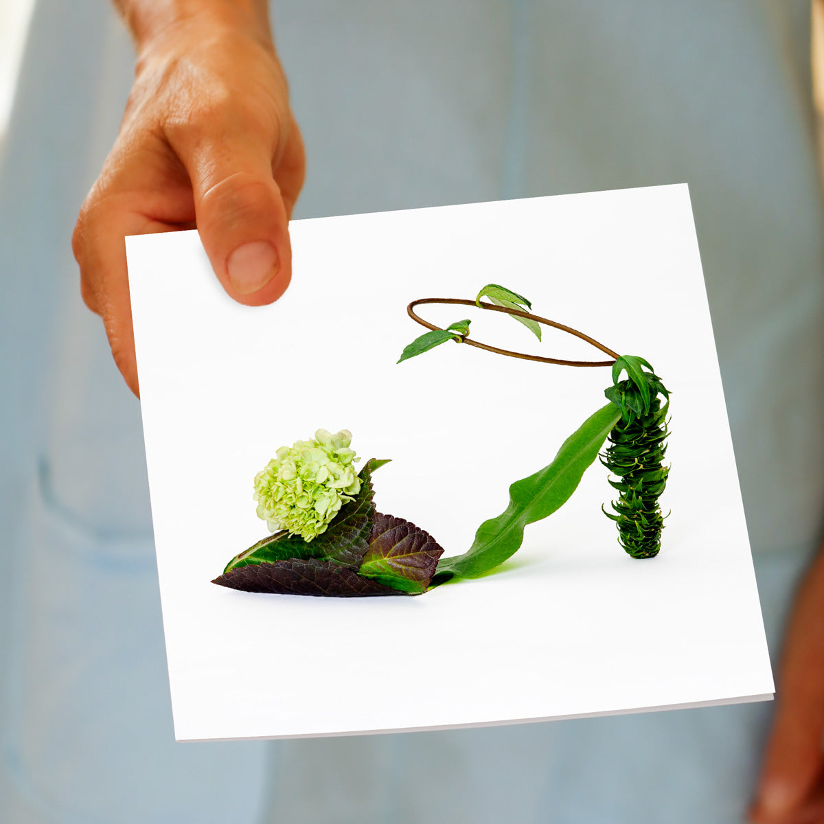 This hand held hydrangea shoe greeting card is created from a beautiful hydrangea flower and it's lush leaves. Size 142 x 142 mm from Golly Gosh Creations.