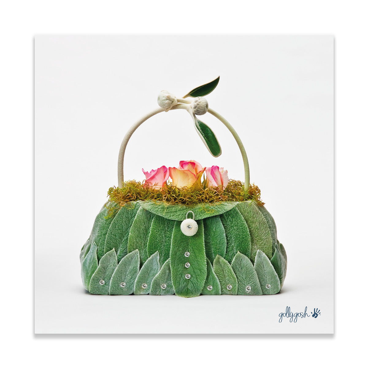 A lambs ear bag fine art print from Golly Gosh Creations. Crafted from soft leaves.  Printed on quality white art paper. Three sizes available.