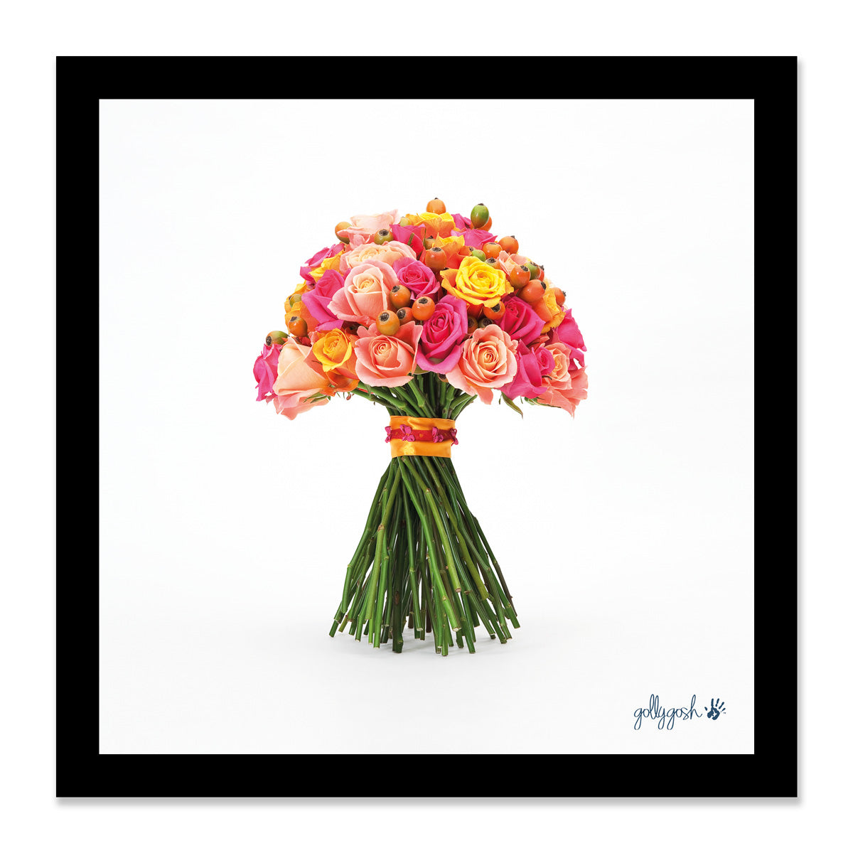 Mock up of a framed rose bouquet fine art print from Golly Gosh Creations. Available in three sizes ready for framing.