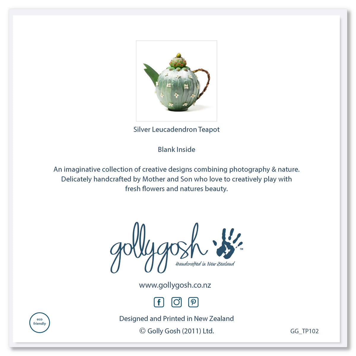 Silver Leucadendron Teapot Greeting Card