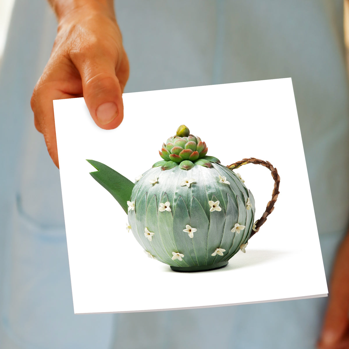 Silver Leucadendron Teapot Greeting Card