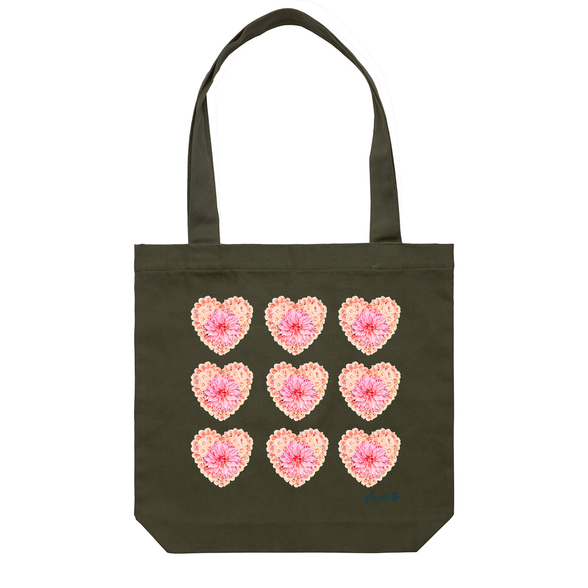 Pink Dahlia Hearts Tote Bag