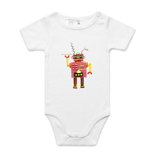 A fun allsorts robot babygrow from Golly Gosh Creations. Crafted from sweet confectionery. A quality white cotton garment available from 0 - 24 months.