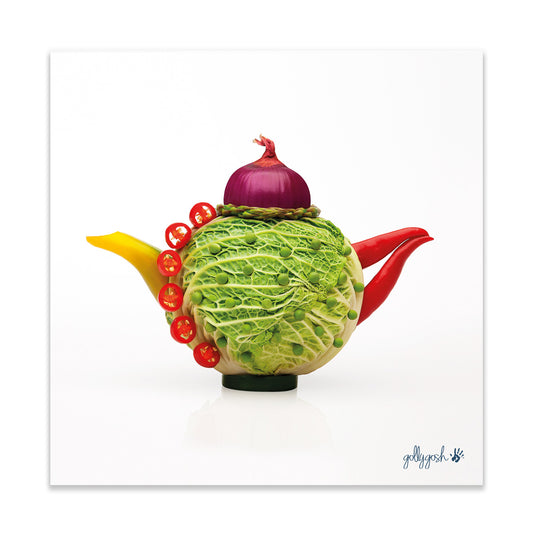 This quirky cabbage teapot fine art print is handcrafted by Golly Gosh Creations. Printed on quality white art paper. Three sizes to choose from.