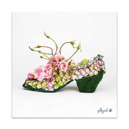 This cecile brunner mesh shoe is created from fresh flowers. Found at Golly Creations. Printed on quality white art paper. Three sizes available.