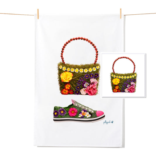 Daisy Chain Bag & Pansy Shoe - Tea Towel & Free Card Gift Set