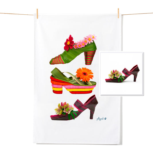 Floral Shoes - Tea Towel & Free Card Gift Set
