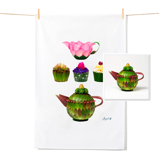 Jug, Cupcakes & Teapot - Tea Towel & Free Card Gift Set