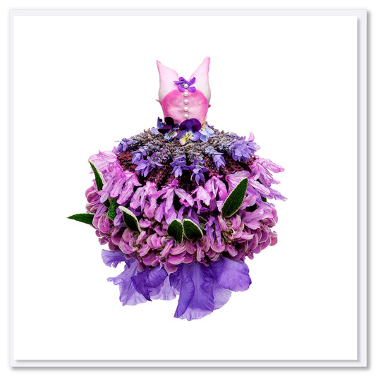 A lovely lavender dress greeting card from Golly Gosh Creations. Created from fresh blooming lavender. Size 142 x 142 mm.