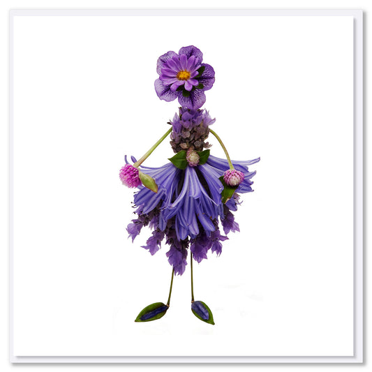 An elegant lavender lady greeting card from Golly Gosh Creations. A generous quality square card created from fresh lavender.