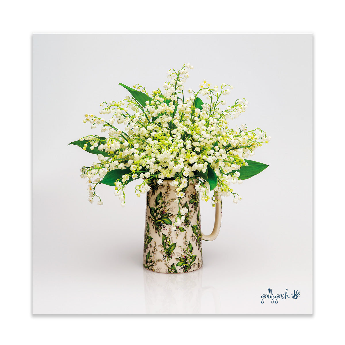 A lily of the valley jug fine art print from Golly Gosh Creations. A sweet arrangement of dainty blooms.  Printed on quality white art paper. Three sizes available.
