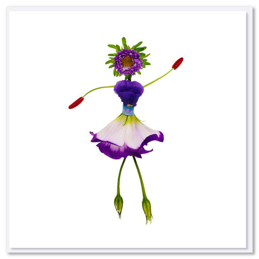 This lisianthus girl greeting card is created from delicate petals. Found at Golly Gosh Creations. A elegant, square card. Size 142 x 142 mm.