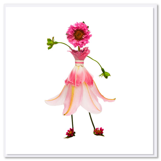 This pretty pink lily girl greeting card is found at Golly Gosh Creations. A generous square card created from delicate lily petals and dainty flowers.