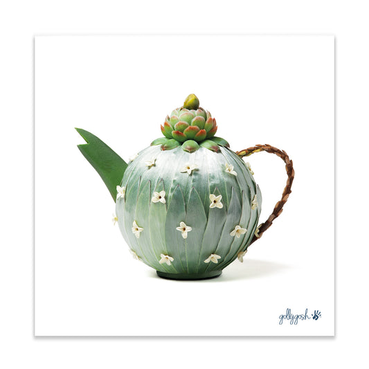 A silver leucadendron fine art print from Golly Gosh Creations. Crafted from silver leaves. Printed on quality white art paper. Three sizes available.