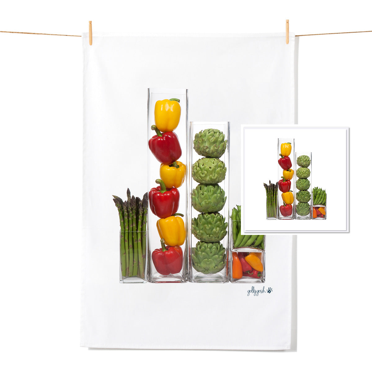Veg Vases - Tea Towel & Free Card Gift Set